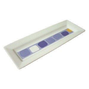 BANDEJA ALARGADA BORDE CUADROS AZUL