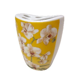 VASO CEPILLOS CURVA ORQUIDEA AMARILLO