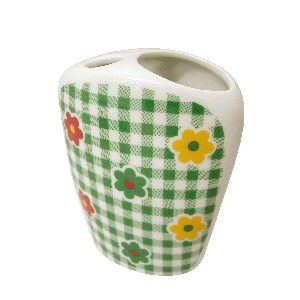 VASO CEPILLOS PLANO FLOR VICHY VERDE
