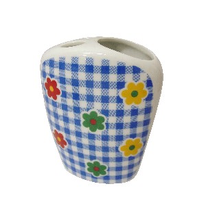 VASO CEPILLOS PLANO FLOR VICHY AZUL