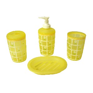 JUEGO 4 PIEZAS BAÑO PLASTICO FLOR AMARILLO