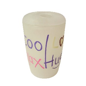 VASO CEPILLOS BAÑO PLASTICO LETRAS GRIS