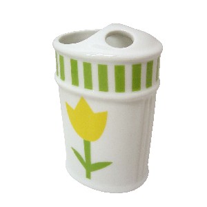 VASO CEPILLOS BAÑO RAYAS TULIPAN VERDE