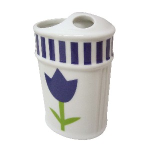 VASO CEPILLOS BAÑO RAYAS TULIPAN AZUL