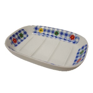 JABONERA OVALADA FLOR VICHY AZUL