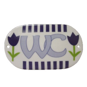 PLACA OVALADA BAÑO RAYAS TULIPAN AZUL