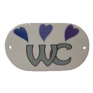 PLACA OVALADA BAÑO CORAZON AZUL