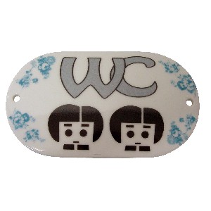 PLACA OVALADA BAÑO PORCELANA WC AZUL