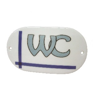PLACA OVALADA BAÑO WC RAYAS AZUL