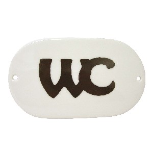 PLACA OVALADA BAÑO LETRERO WC NEGRO
