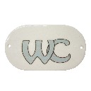 PLACA OVALADA BAÑO LETRERO WC AZUL
