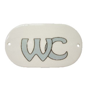 PLACA OVALADA BAÑO LETRERO WC AZUL