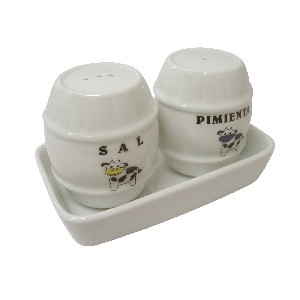JUEGO SAL Y PIMIENTA PORCELANA VACA