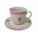 TAZA Y PLATO TE RAYAS MARGARITA ROSA