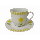 TAZA Y PLATO TE 250 RAYAS TULIPAN AMARILLO