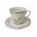TAZA Y PLATO TE 250ML OLAS PECES VERDE