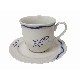 TAZA Y PLATO TE 250ML OLAS PECES AZUL
