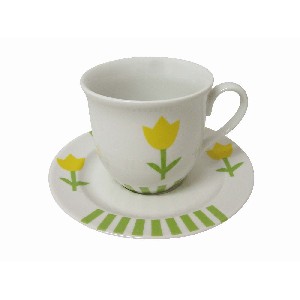 TAZA Y PLATO TE RAYAS TULIPAN VERDE