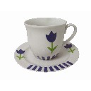 TAZA Y PLATO TE RAYAS TULIPAN AZUL