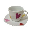 TAZA Y PLATO TE 200ML CORAZON COLORES