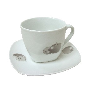 TAZA Y PLATO TE 280ML MANZANA GRIS