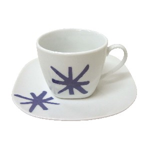 TAZA Y PLATO CAFE 100ML ASTERISCO AZUL