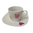 TAZA Y PLATO CAFE 75ML CORAZON COLORES