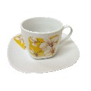 TAZA Y PLATO CAFE 100ML ORQUIDEA AMARILLO