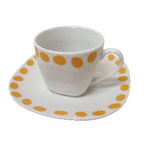 TAZA Y PLATO CAFE 100ML TOPOS NARANJA
