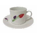 TAZA Y PLATO TE 300ML TULIPANES CESPED