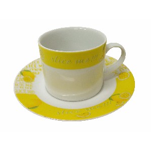 TAZA Y PLATO TE 300ML LIMONES
