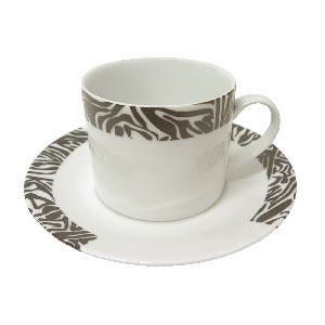 TAZA Y PLATO TE 300ML CEBRA NEGRO