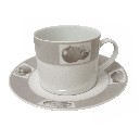 TAZA Y PLATO TE 300ML MANZANA GRIS