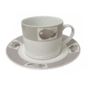 TAZA Y PLATO TE 300ML MANZANA GRIS