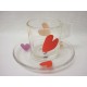 TAZA Y PLATO CRISTAL CORAZON COLORES