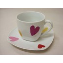 TAZA Y PLATO TE CORAZON COLORES