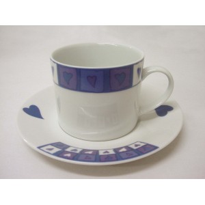 TAZA Y PLATO TE 300ML CORAZON AZUL