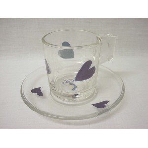 TAZA Y PLATO CRISTAL 120ML CORAZON AZUL