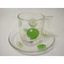 TAZA Y PLATO CRISTAL 120ML MANZANA VERDE