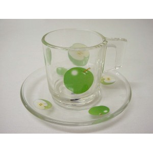 TAZA Y PLATO CRISTAL 120ML MANZANA VERDE