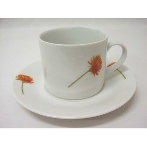 TAZA Y PLATO TE 300ML DALIA ROJA