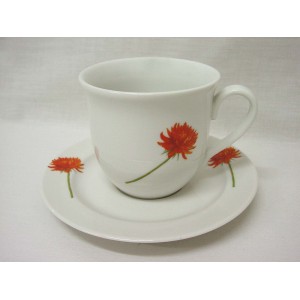 TAZA Y PLATO TE 250ML DALIA ROJA