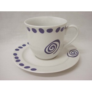 TAZA Y PLATO TE 250ML TOPO ESPIRAL AZUL