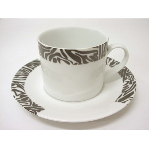 TAZA Y PLATO TE 300ML CEBRA NEGRO