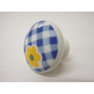 POMO PORCELANA PEQUEÑO FLOR VICHY AZUL