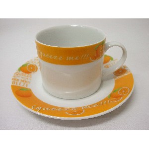 TAZA Y PLATO TE 300ML NARANJAS