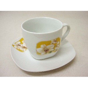 TAZA Y PLATO TE 280ML ORQUIDEA AMARILLO