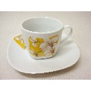 TAZA Y PLATO CAFE 75ML ORQUIDEA AMARILLO