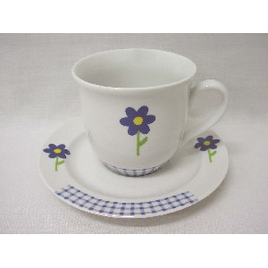 TAZA Y PLATO TE VICHY MARGARITA AZUL