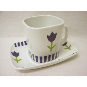 TAZA PLATO RECTA TE RAYAS TULIPAN AZUL